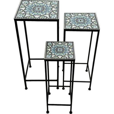 Axi Eline Etagère À Plantes Carrée En Mosaïque Multicolore – Lot De 3 Pièces Table À Plantes Avec Incrustations De Carreaux De Mosaïque En Céramique Pour Le Jardin / Le Balcon / La Terrasse (1/5)
