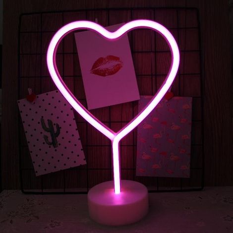 Veilleuse néon LED en forme de cœur avec socle, décoration de chambre (1/5)