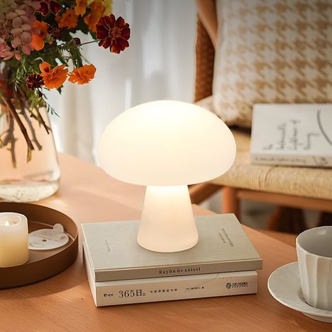 Lampe de table vintage danoise crème en forme de champignon, rechargeable par USB, lumière d'ambiance tricolore blanche (1/5)