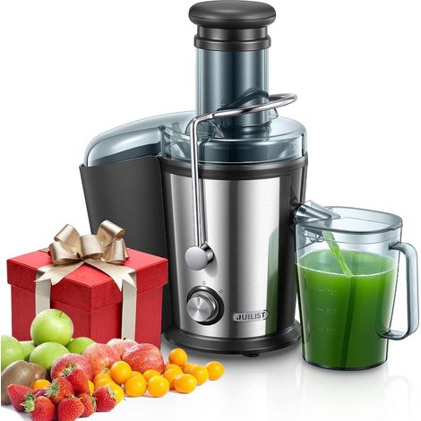 Extracteur de Jus 800W Inox Grande Bouche 75mm 2 Vitesses Extracteur de jus avec design anti-goutte, pichet à jus 1100ml et nettoyage facile. (1/5)