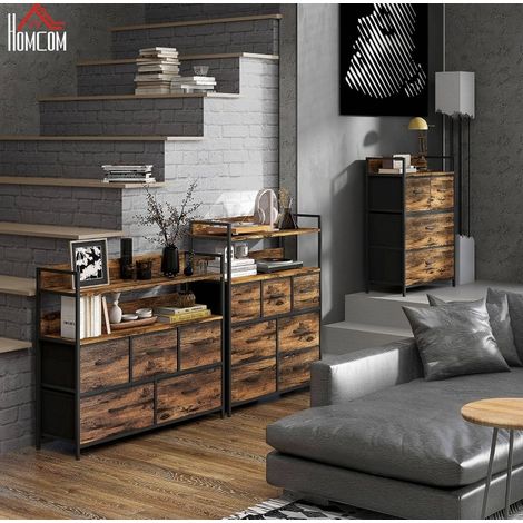 Cassettiera 60x29x85 cm in tessuto e acciaio marrone, 4 cassetti pieghevoli – MEUBLIV (1/5)