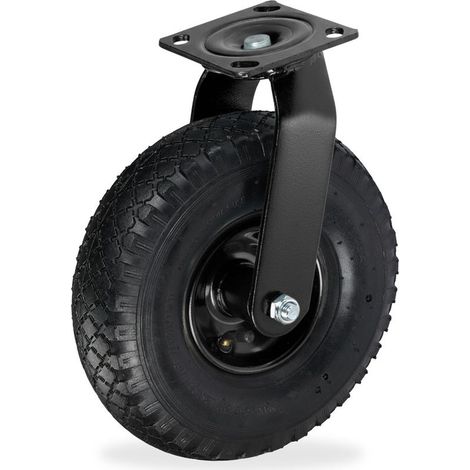 Roue pivotante pneumatique, 3.00-4, pour charges lourdes, plaque à visser, jusqu'à 120 kg, noire (1/5)