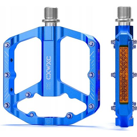 Pédales de vélo plates en aluminium usiné bleu CXWXC avec réflecteurs (1/5)