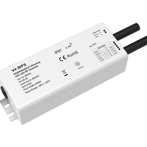 4-Channel V4-WPS RF Waterproof Constant Voltage Controller, 12-48V DC, 4 Channels 5A