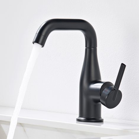 CECIPA MAX Badarmatur Waschtischarmatur 360° schwenkbar – Einhebelmischer Wasserhahn Bad für Waschbecken, Schwarz S (1/5)