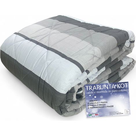 Kot Riga Grey Quilt - Couvre-lit d'hiver en pur coton - Fabriqué en Italie, rembourrage hypoallergénique cm. 260x270 (1/5)