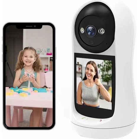 JSSEVN - Cámara de videollamada bidireccional con pantalla IPS HD de 2,8 pulgadas, cámara de seguridad inteligente 2.4G con detección de movimiento y visión nocturna. (1/5)