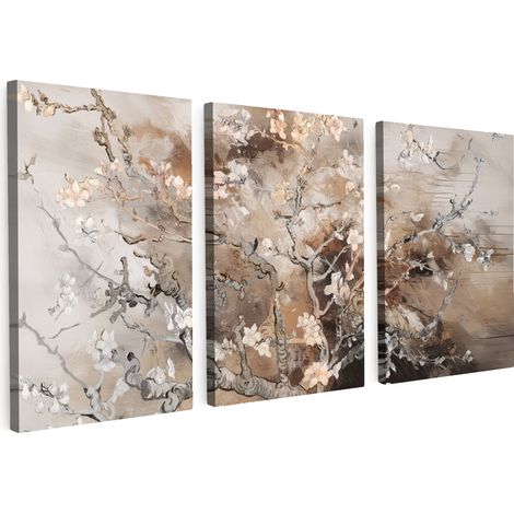 MULTI-PANEL WALL ART Trittico Set of 3 Almond Blossom - Abstract - Beige 120x60 cm