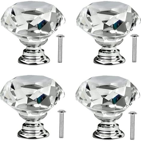 4 Poignées De Porte En Verre Cristal 30mm Pour Meuble Tiroir Commode Cuisine Placard (1/4)