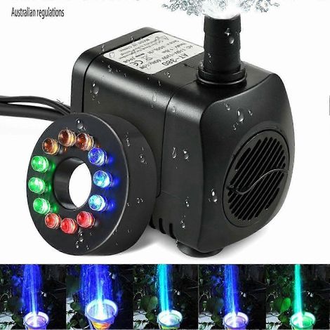 Pompe à eau électrique submersible à 12 LED, adaptée aux fontaines et aux bassins.