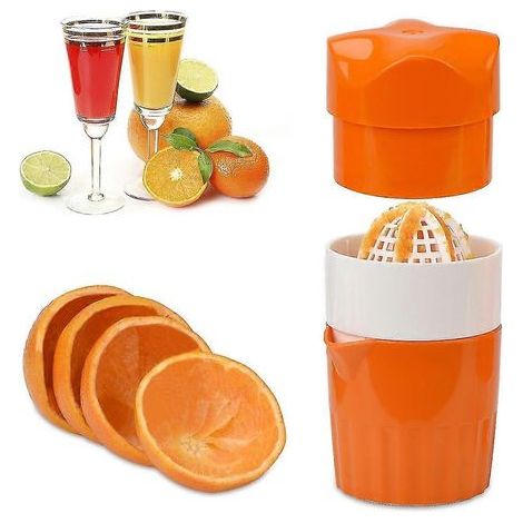 Presse-agrumes manuel avec passoire et récipient, pour citrons, oranges, limes et autres agrumes (couleur orange) (1/5)