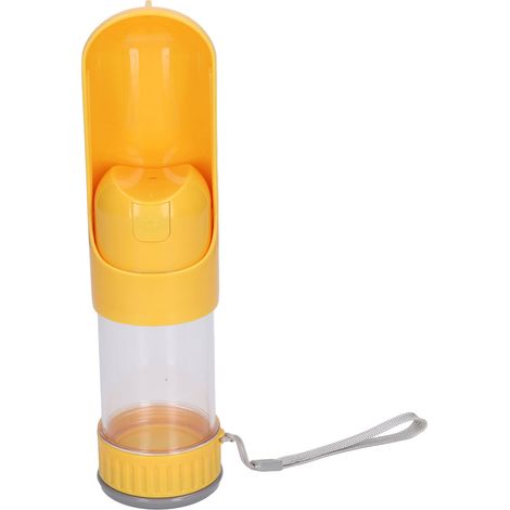 Bouteille d'eau 2-en-1 pour chien et chat, 350ML, anti-fuite, portable pour voyages et promenades extérieures, jaune. (1/5)