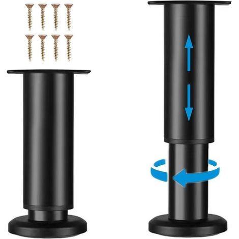 Feet of furniture in metal adjustable - Set of 4 feet of sofa/sofa/cabinet/bed - Feet of bracket of height of 7,08 to 11,81 inches for Chair/Table low/Dresser (1/5)