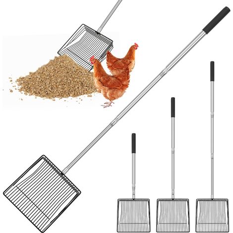 Pelle à déjections de poulet - 113 cm - Accessoire réglable en acier inoxydable pour poulailler - Pelle à déjections multiples - Extensible - Pour propriétaires de volailles et de chats (1/5)