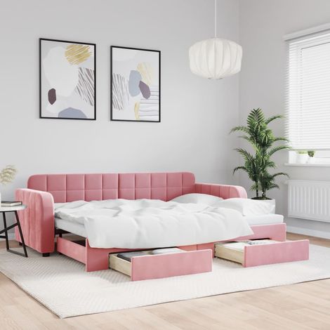 Lit de jour avec gigogne et tiroirs-Canapé-lit avec Rangement sans matelas rose 80x200 cm 525159 (1/5)