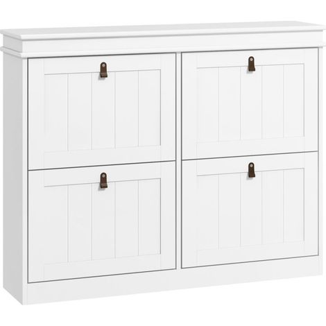 Meuble à chaussures 20 paires, armoire à chaussures, 4 tiroirs rabattables, étagères réglables, 105x24x82,5cm, blanc (1/5)