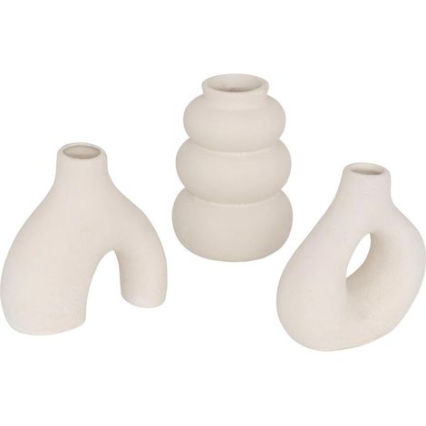 Atmosphera – Lot de 3 soliflores en céramique 9cm blanc – Design unicolore – Formes variées : pont, donut, vagues – Décoration élégante (1/5)