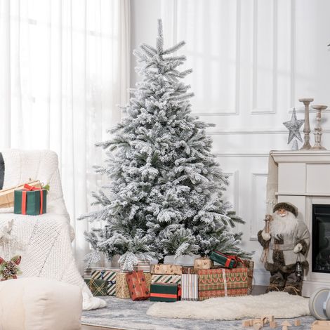 Árbol de Navidad de 180 cm, con nieve artificial, ignífugo, de fácil montaje y desmontaje, con base metálica. (1/5)