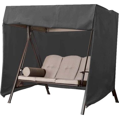 Housse de Chaise Longue Bain de Soleil 3 Places avec Coupe-Vent, 420D Housse imperméable de pour Bain de Soleil transat Double, bâche de Chaise Longue Bain de Soleil 3 Places à Bascule 220x125x170CM (1/4)