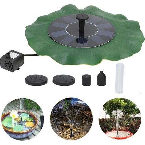 Fontaine solaire flottante 5V 1,6W avec batterie au lithium 800mAh, idéale pour la décoration extérieure. Motif feuille de lotus. (1/5)