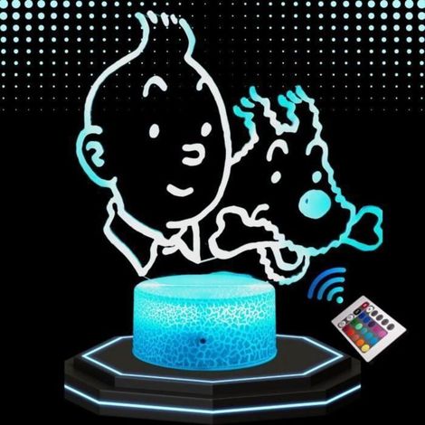 Lampe de chevet 3D LED ACKERMAN, Tintin et Milou, 16 couleurs, tactile, décorative, idée cadeau (1/4)