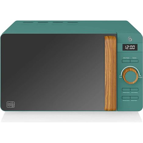 Swan Nordic Microonde Digitale da 20 L, 6 Livelli di Funzionamento, 800 W di Potenza, Timer 30 min, Facile Pulizia, Modalità Scongelamento, Design Moderno, Maniglia Effetto Legno, Verde Opaco