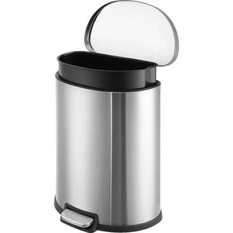 Poubelle à pédale, acier inoxydable, volume de stockage de 50L, type de couvercle roulant, couvercle se fermant doucement, conteneurs amovibles (1/5)
