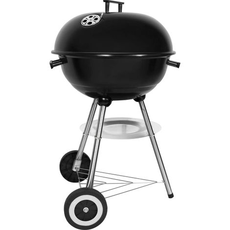 1 Barbecue Charbon Rond Couvercle, Acier Inoxydable, Roues, Jardin