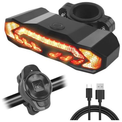 Alarme vélo 5 en 1 avec télécommande, système d'alarme vélo 110 dB avec sonnette, alarme vélo antivol rechargeable USB avec fonction de direction pour vélo, moto, cyclomoteur, scooter (1/5)