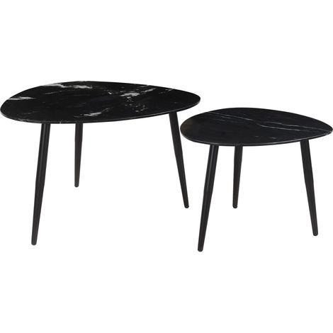 Tavolini da salotto estraibili ovali in marmo nero e metallo (set di 2) PLATZ