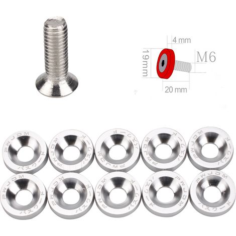 JDM Car Modification Parts M6 Washer Screws, Battery Guard Washers, Mudguards, License Plate Frame Screws, Decorative Screws - Silver (1/4)