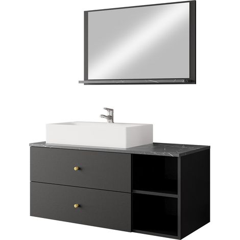 Conjunto de mueble de baño Salus I, Negro + Mármol negro