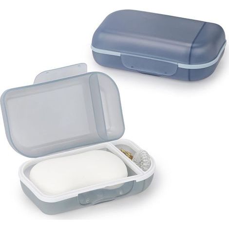 Lot de 2 Porte Savon avec Couvercle, Boite Savon Voyage, Boîte à Savon avec Anneau d'étanchéité TPR, pour Douche, Voyage, Randonnée, Salle de Bain (Gris et Bleu) (1/5)