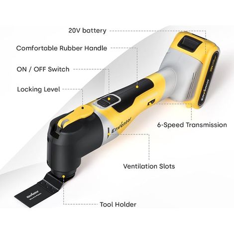 Outil Multifonction Sans Fil, 6 Vitesses, 20V, Batterie