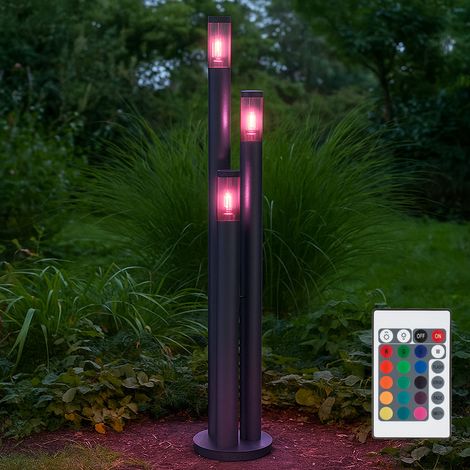 Wegeleuchten Außen Edelstahl Außenlampe Standleuchte Gartenleuchte Groß für draußen, anthrazit rauch, Fernbedienung dimmbar, 3x RGB LED 8,5W 806Lm, DxH 28x170 cm