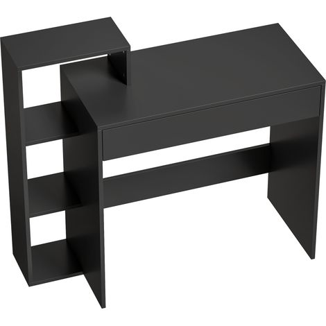 Scrivania PC Moderna 100x40x90 cm con 3 Ripiani Aperti e Cassetto in Legno Nero (1/5)