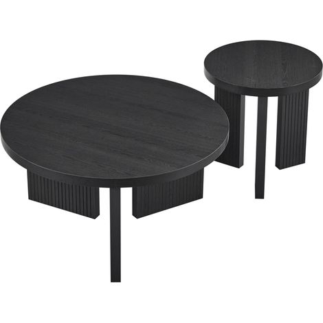 Set di tavolini da caffè rotondi 80x80x38,5 cm in MDF nero FloraGrace (1/5)