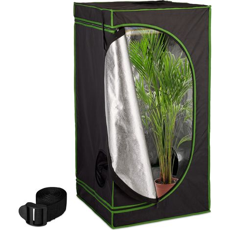 Relaxdays Armario Cultivo Indoor, Carpa Invernadero Interior, Plantas y Hierbas, Opaco, 120 x 60 x 60 cm, Negro y Verde