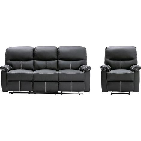 Canapé 3 places et un fauteuil relax en simili noir CANBY (1/5)
