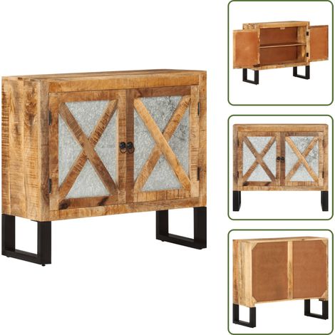 Buffet 80x30x71 cm bois de manguier brut massif et métal - Buffet - Meuble De Rangement - Commode - Armoire - Mobilier (1/5)