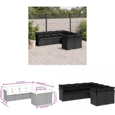 8-tlg. Garten-Sofagarnitur mit Kissen Schwarz Poly Rattan - Gartensofas - Outdoor Möbel - Gartenmöbelset - Lounge Set - Rattan Sofa - Home & Living (1/3)