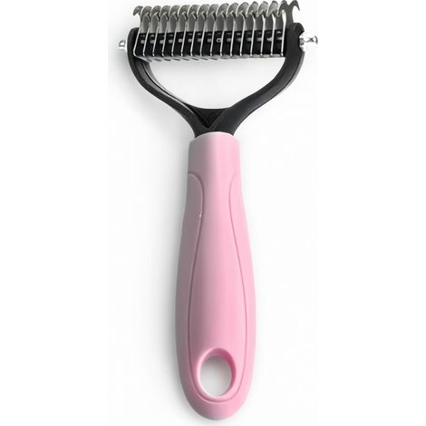 Cepillo desenredante de doble cara para mascotas rosa 11 dientes pequeño desenredante (1/5)