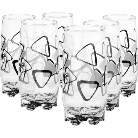 Lot De 6 Verres À Cocktail En Verre Transparent Haute Brillance Jus Eau Soda Restaurant Bar 350 ml Motif Triangulaire (1/5)