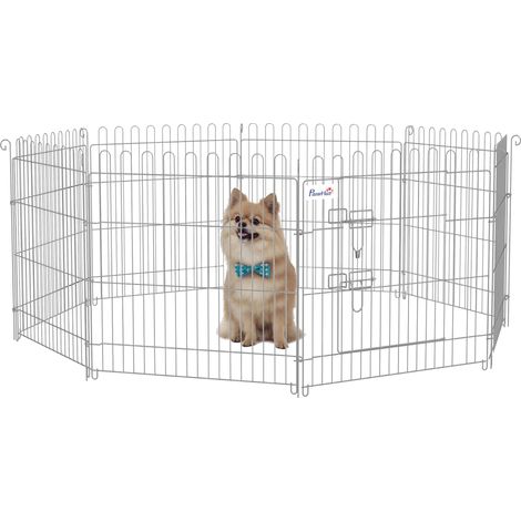 Clôture argent pliable 63x60 cm avec 8 parties et portillon en acier pour jardin, design pratique pour sécurisation animaux extérieur robuste et modulable (1/5)