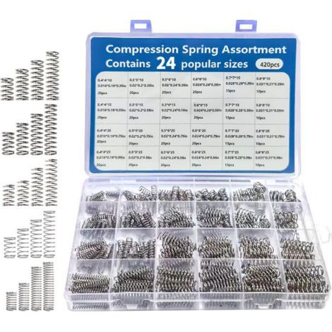 Molla di compressione in acciaio inox, molla piccola, 24 misure, 6 diverse elasticità, piccola molla di compressione per riparazioni manuali (420) (1/4)
