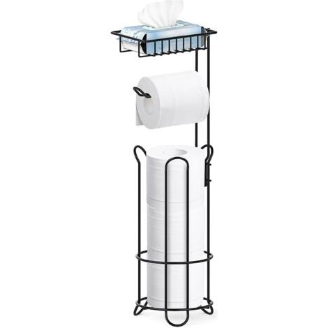 Dispensador de papel higiénico negro, extensible, para 3 rollos, con soporte para toallitas húmedas, dispensador de papel higiénico metálico para el baño con toallitas húmedas.