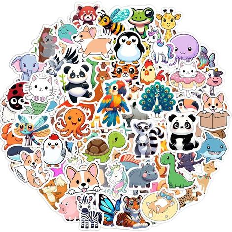 Autocollants Ulisem - 100 autocollants animaux - Autocollants imperméables - Autocollants dessin animé 4-5 cm - Convient pour Ordinateurs portables, téléphones portables, murs, etc. - Autocollants déc (1/5)