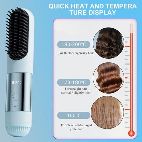 Brosse lissante sans fil portable 2026 - 3 températures, chauffe rapide en 30 secondes, affichage numérique LED (°C/°F) (beige) (1/5)