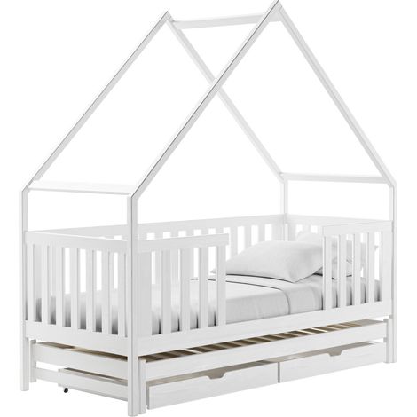 Cama Vista 115, Blanco, Individual con una cama supletoria-nido, Individuales, 90x180, 90x190, Madera, Somieres, 96x198x207cm