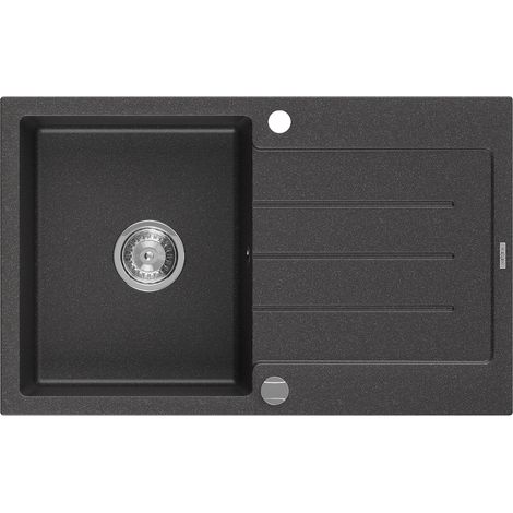 Mexen Bruno lavello in granito a una vasca con gocciolatoio 795 x 495 mm, nero punteggiato, sifone cromato - 6513791010-76 (1/5)